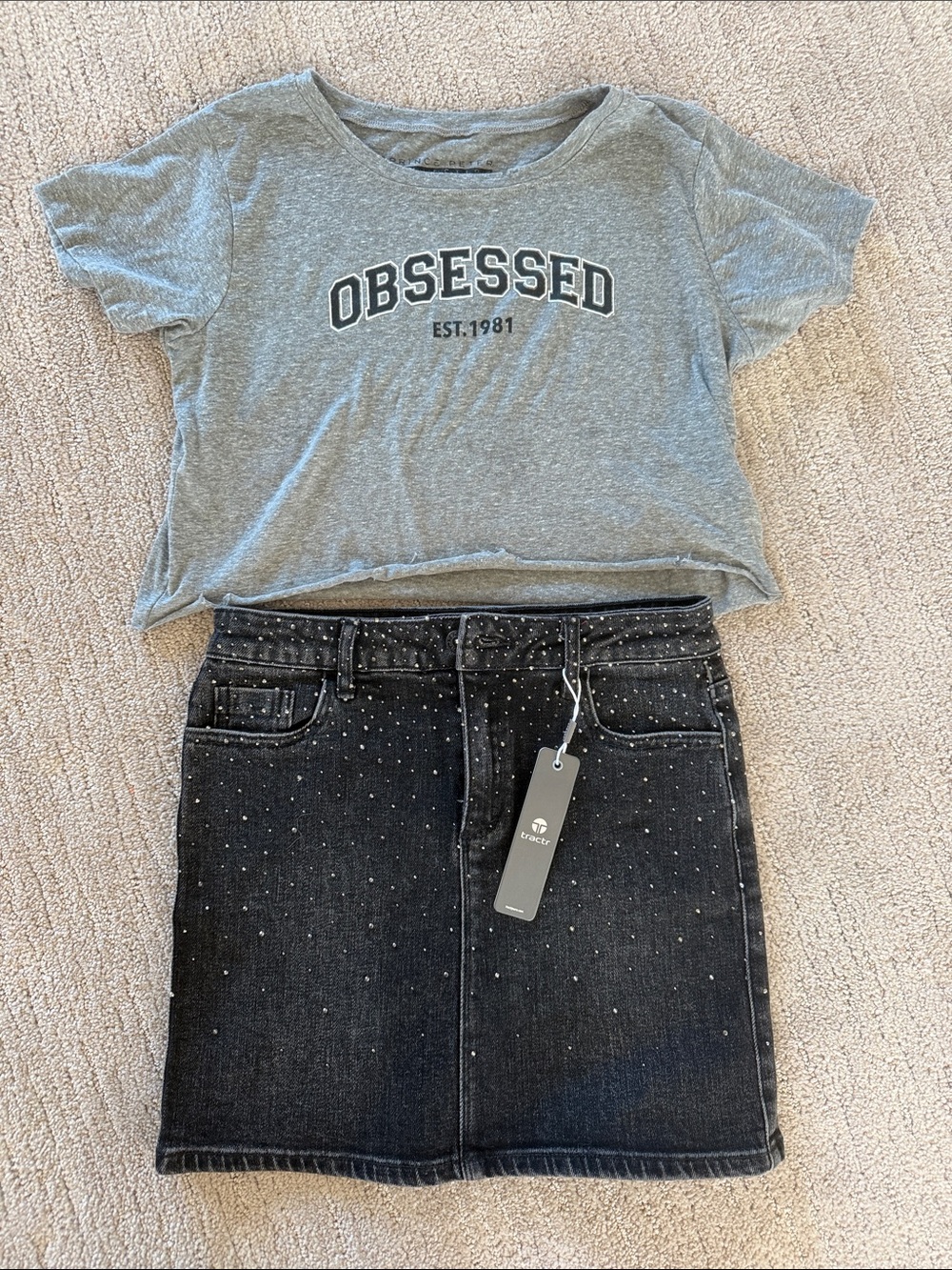 Prince Peter Girls' Distressed Gray Tee Sz XL and Studded Tractr Skirt NWT Sz 12